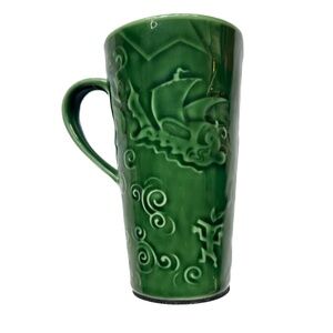 Starbucks Mermaid Travel Tumbler Mug Green Glaze Raised Siren with Lid